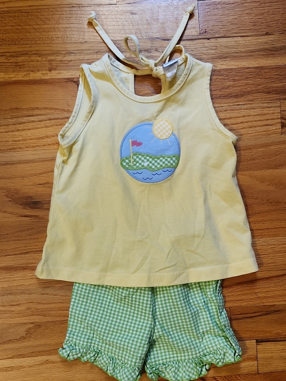 The Bailey Boys Yellow Golf Top with Green And White Gingham Shorts (Size 3T)